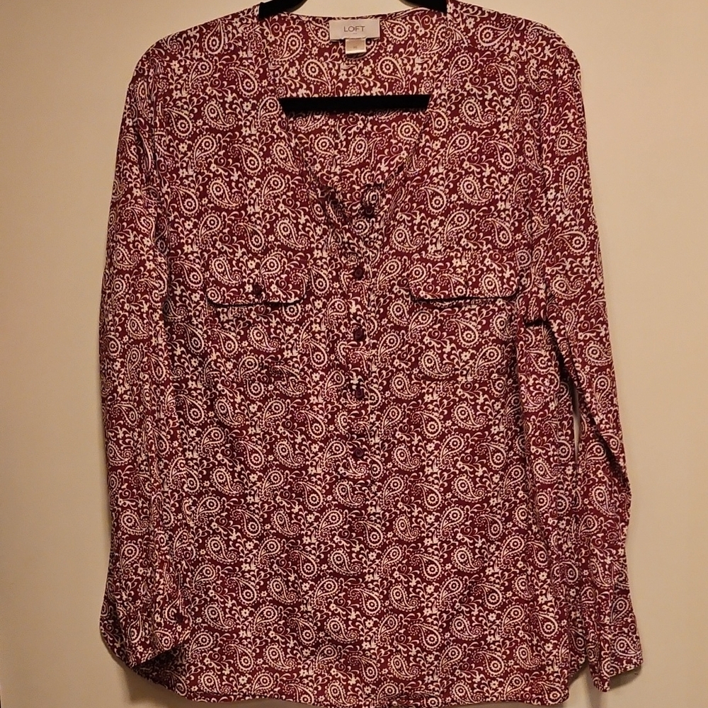LOFT Women's Burgundy Patterned Top